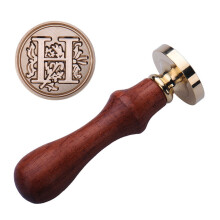 Wax Seal Kit, Vintage 3D Embossed Brass Letter Seals, Set of 26 Fancy Alphabet Sealing with Wooden Handle for Invitations Gifts