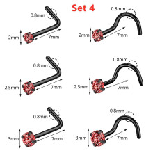 6 Pcs S/L-Shape Stainless Steel Nose Studs Halloween CZ Nostirl Piercing Jewelry-Set 4