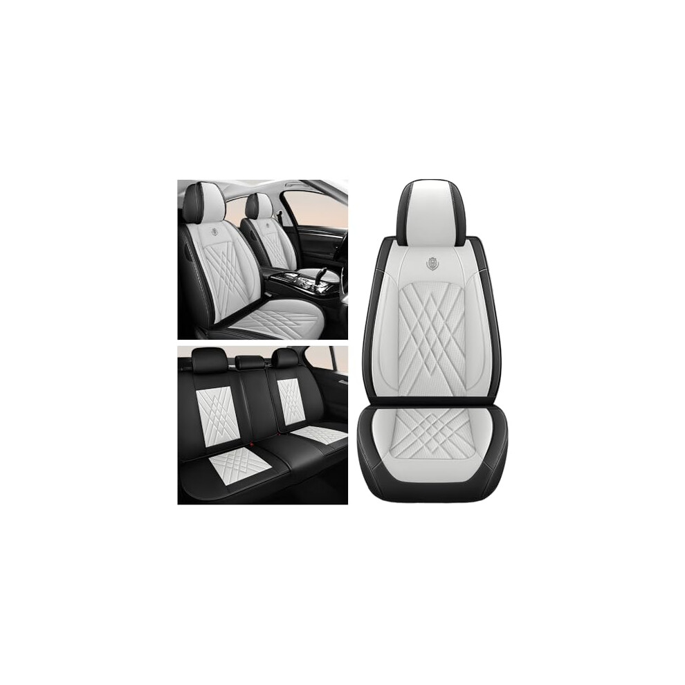 Leather Full Set Car Seat Covers For Kia Sorento 2003Â2009, 360 Wrapped, Airbag Compatible, Easy Clean Black/White 9771547599586