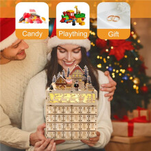 Wooden Christmas Advent Calendar Countdown to Christmas LED Holiday Decoration 24 Drawers with LED Light