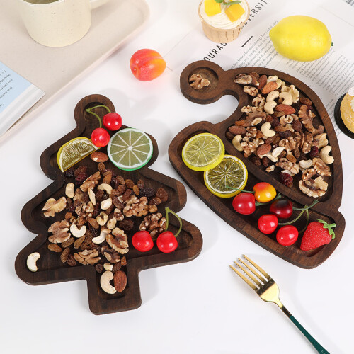 Holiday Snacks Tray Wooden Christmas Tree Shape Multi-B 2