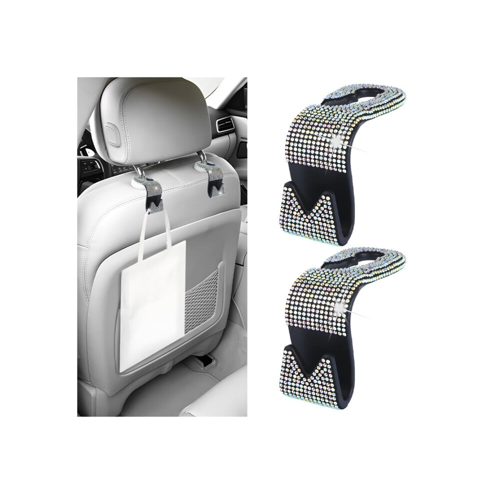 2Pcs Rhinestone Car Seat Headrest Hooks For Handbags, Luxury Crystal Bling Backseat Purse Holder, Universal Fit 9330225109921