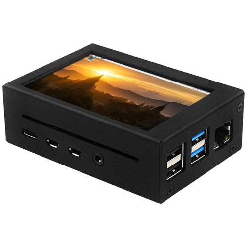 Para Raspberry Pi 4 B 3,5 Polegadas Tela Sensível Ao Toque 480x320 LCD com Ventilador de Resfriamento Dissipadores de Calor Caixa de Alumínio para
