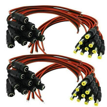 18AWG DC Power Pigtail Cable 20 Pair 2.1x5.5mm Male Female Barrel Connectors for Quick Install