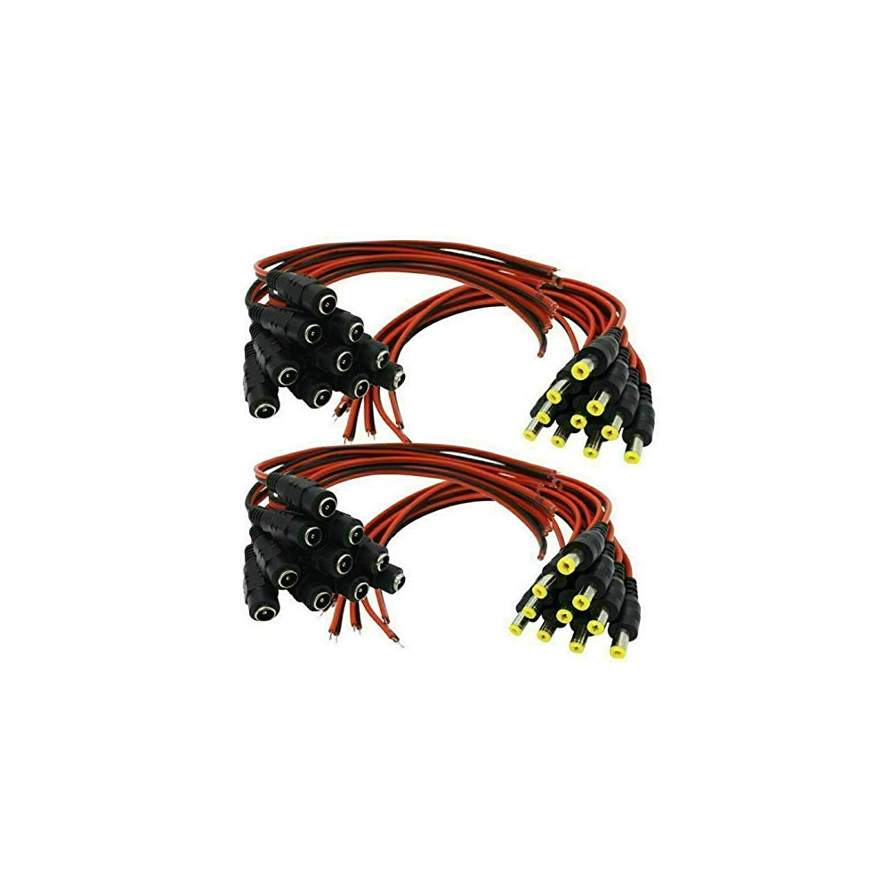 18Awg Dc Power Pigtail Cable 20 Pair 2.1X5.5mm Male Female Barrel Connectors For Quick Install 9092120833768