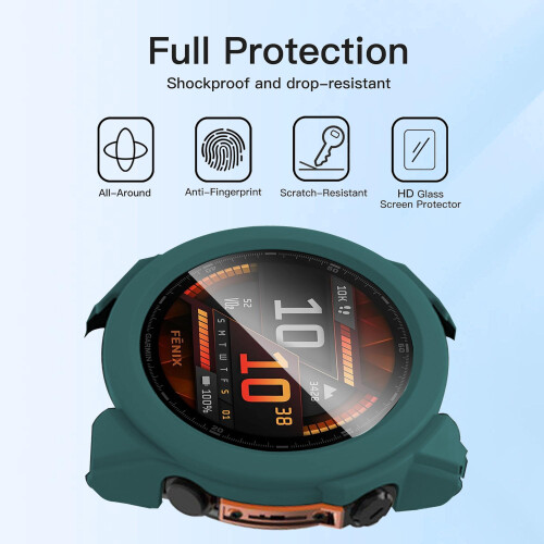 Green ScratchResistant Case with Screen Protector and Precise Button Access for Garmin Fenix 8 47mm 1