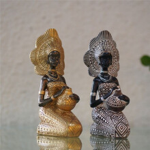 Resin Statue Decor Figurines Retro African Women Holding Pottery Pots Home Bedroom Desktop Collection Items,Brown