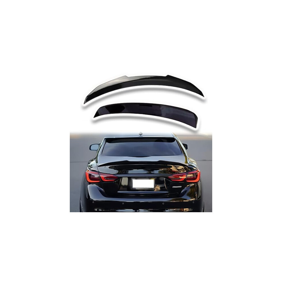 Spoiler Set For Infiniti Q50 20142024 Gloss Duckbill Trunk And Psm Style Roof Spoilers, Sporty Finish Black 9092120223835