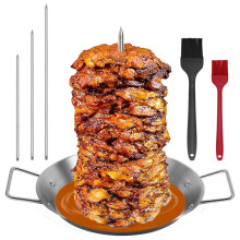 Al Pastor Skewer for Grill, Stainless Steel Vertical Skewer, Brazilian Vertical Spit Stand with 3 Removable Spikes