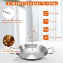 Al Pastor Skewer for Grill, Stainless Steel Vertical Skewer, Brazilian Vertical Spit Stand with 3 Removable Spikes