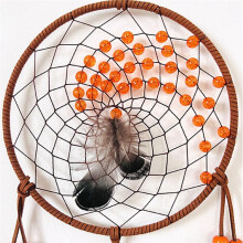 Dream Catcher Dreamcatcher-Orange Warm Autumn with Feather and Turkey Feather, Handmade for Home Bedroom Decor