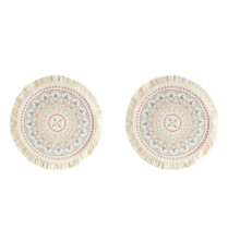 2Pcs Printed Place Mat Bohemian Tassel Printed Coaster for Home Insulation Circular Shape Dinner Table Layout Props, C