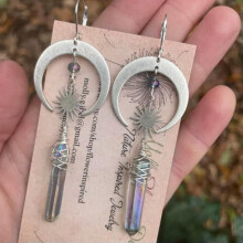 Vintage 925 Silver Moon Star Drop Earrings with Cubic