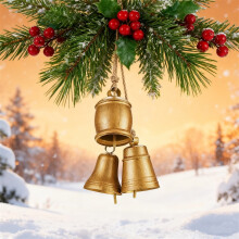 2pcs Vintage Gold Metal Christmas Bells with Velvet Rope – Rustic Brass Decor for Tree, Weddings, Door Knob, Parties, Wreaths
