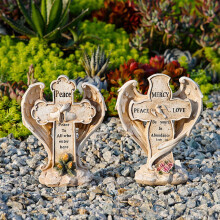 2Pcs Garden Gravestone Ornament, Resin Cemetery Decorations for Lawn Garden, Handcrafted Sculpture for Outdoor Remembrance, Beige Colored Memorial