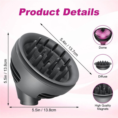 Wave Curl Diffuser Attachment compatible with Dyson Airwrap HS01/HS05/HS08 – Upgraded dome, faster drying & curl definition, grey 2