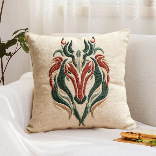Housse de coussin décorative brodée de chevaux 45 x 45 cm