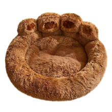 Plush Paw-Shaped Calming Pet Bed Medium Donut Cushion