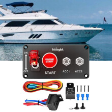 12V 4-in-1 Rocker Switch Panel with Engine Push Button, LED, Relay Harness – Compatible with RV, Truck, Racing Car, Boat, Marine, Trailer