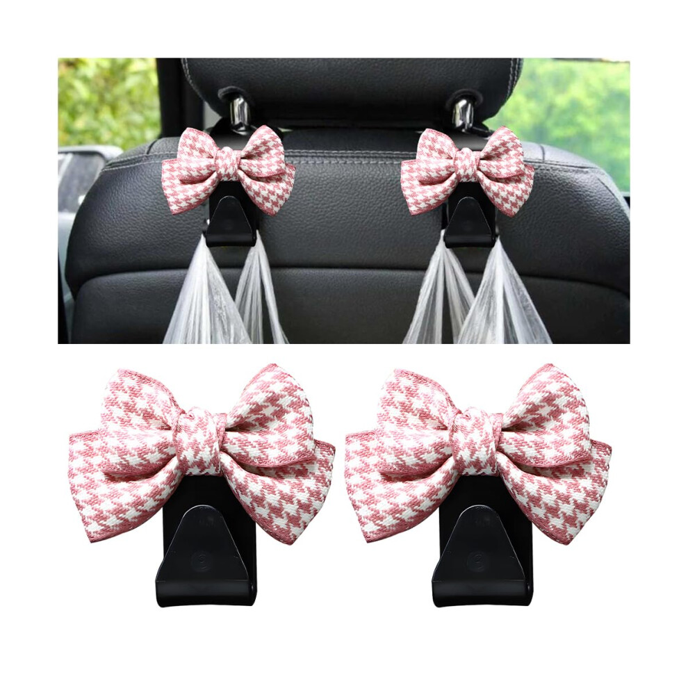 2Pcs Cute Bow Car Headrest Hooks For Purses And Bags, Universal Seat Hanger Organizer Pink 9771547599982