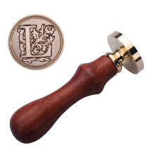 Wax Seal Kit, Vintage 3D Embossed Brass Letter Seals, Set of 26 Fancy Alphabet Sealing with Wooden Handle for Invitations Gifts