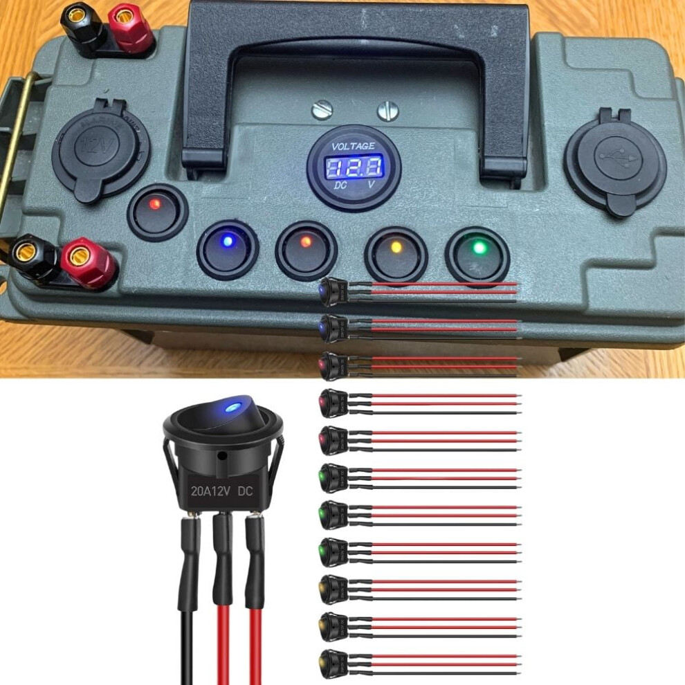12Pcs Spst Rocker Toggle Switch 3-Pin 12V 20A With Led, Compatible With Car/Truck/Rv/Marine, Includes 36 Wires Light 9365509642849