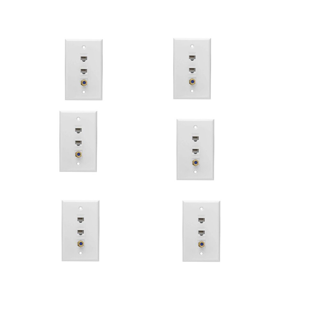 6X Ethernet Coax Wall Plate,2 Port Cat6 Rj45 1 Port F Type Connector Coax Female To Female Wall Plate 6032788656685
