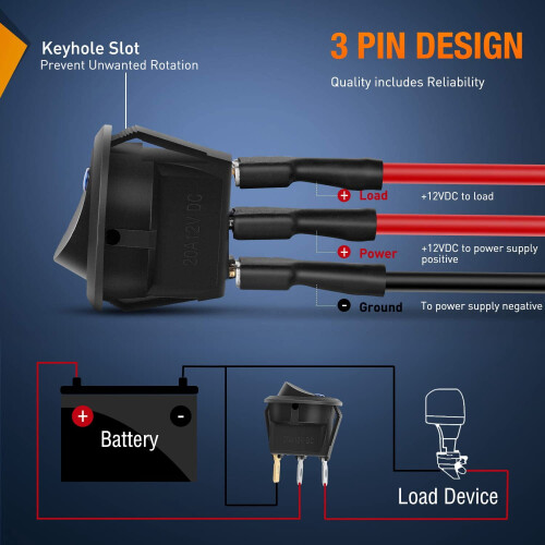 Interrupteur à bascule SPST 12V 20A avec LED (12 pièces) 1
