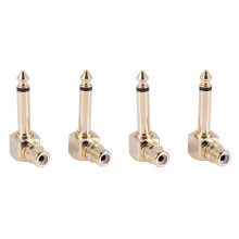 4-PACK RCA Jack Hembra Una 1/4 Pulgada Mono Macho Adaptador de Audio de ángulo Recto, Dorado