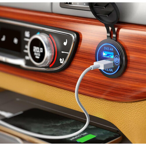 Double prise USB à charge rapide 12 V/24 V étanche bleue 2