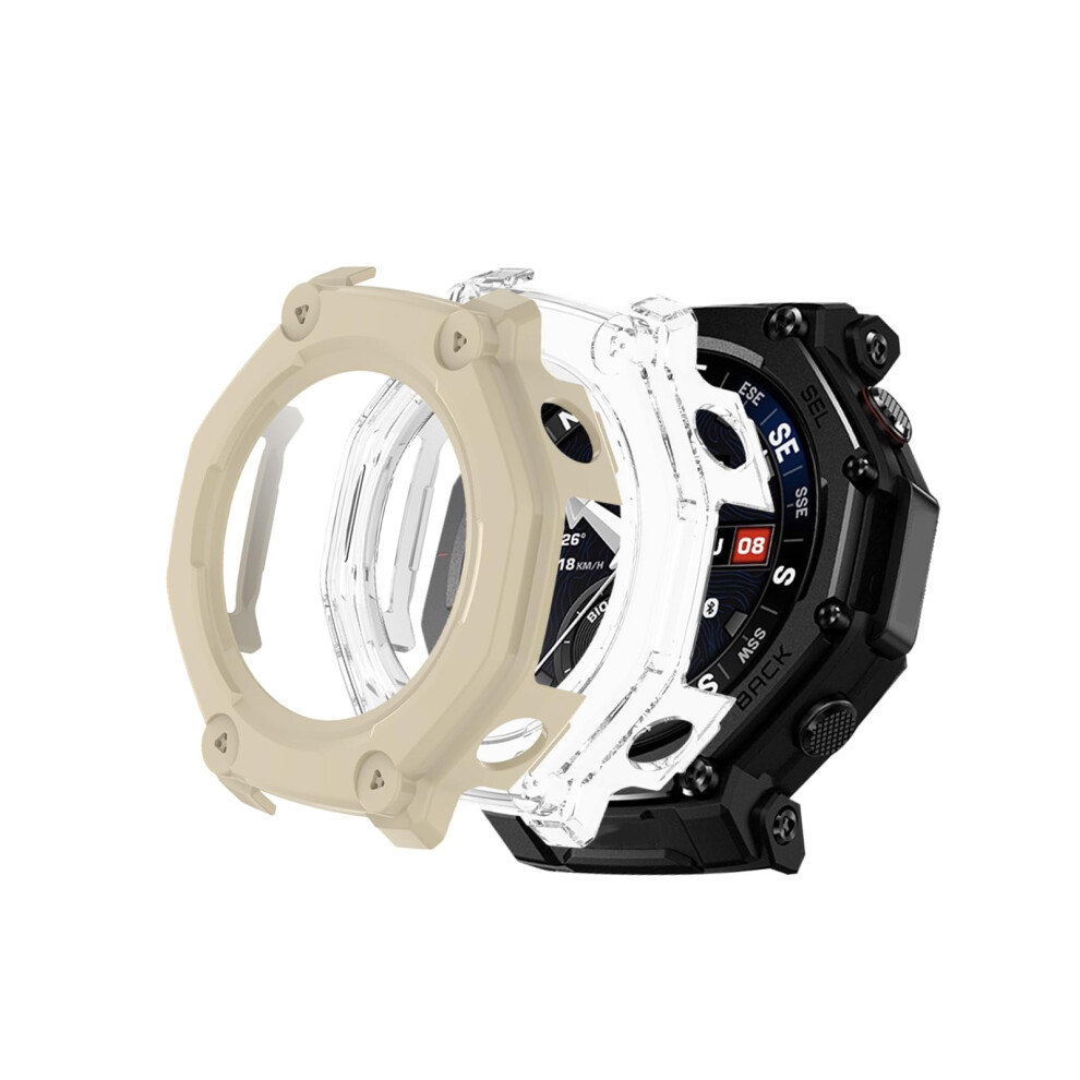 Hard Pc Case With 9H Fullcoverage Tempered Glass Screen Protector 2 Pack For Amazfit Trex 3 Pro 48Mm White 9771547092872