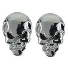 2X Fashion Punk 3D Skull Distintivo Badge Auto / Moto in Metallo Sticker Cool Decal, Argento