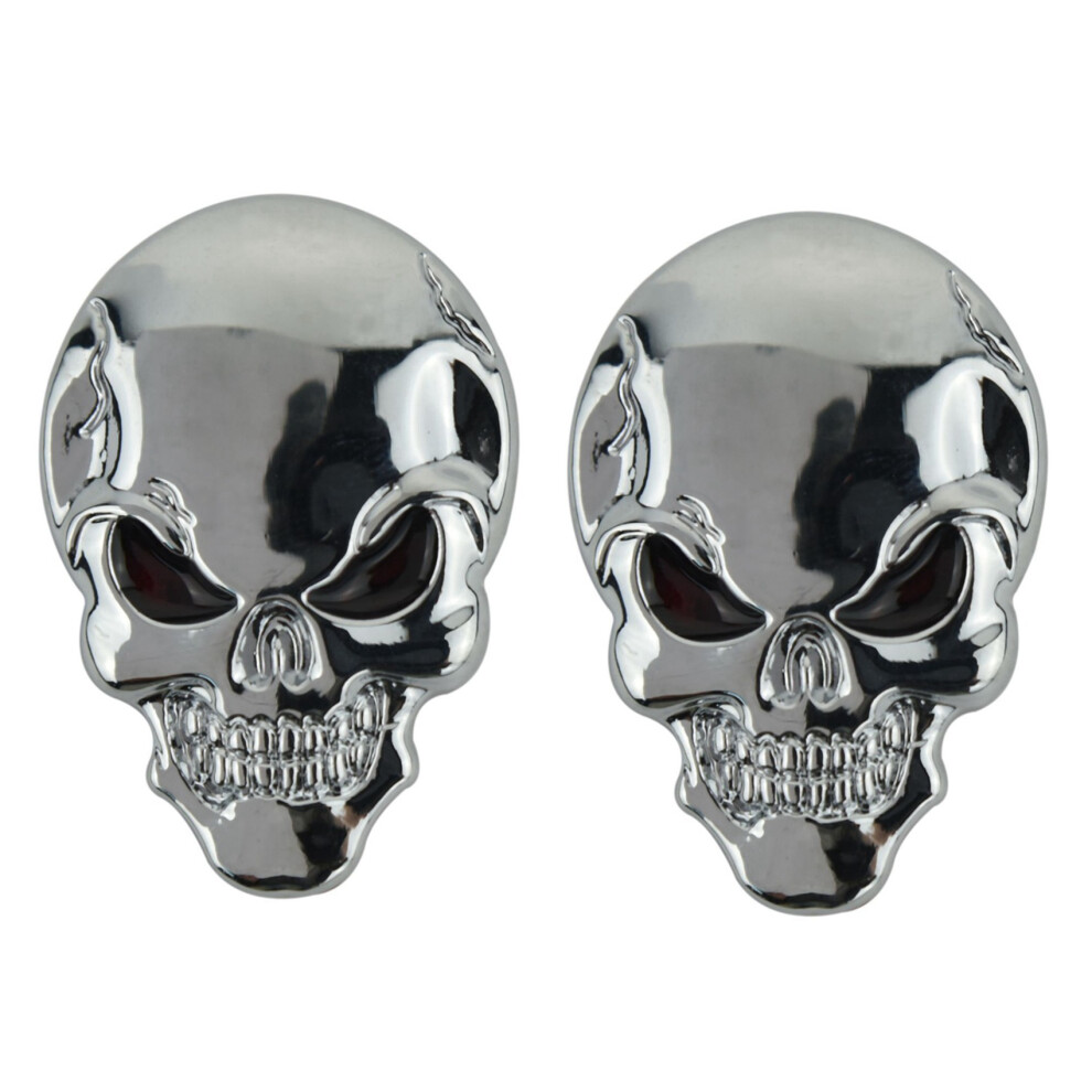 2X Fashion Punk 3D Skull Skeleton Badge Car/Motorcycle Metal Sticker Cool Decal, Silver 6034116894219