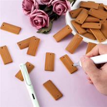 500Pcs 45X20mm Rectangle Wooden Tags for Keychain Rings, Bamboo Unfinished Wood Key Ring Tag