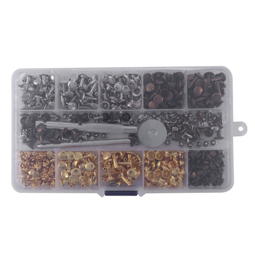 600 Sets Leather Rivets Double Cap Rivet Tubular Metal Studs with Punch Pliers Fixing Set Tools 1