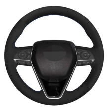 Leather Steering Wheel Cover for Toyota Corolla 20182020, Black Suede Custom Fit with Sporty Blue Stitch and Nonslip Grip
