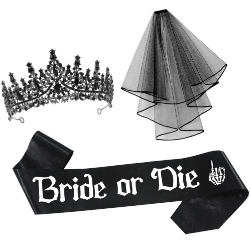 Airy Black Wedding Headband Head covering With-Ghost Bride 1