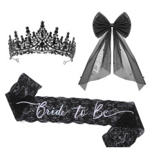 Easy to Adjust Wedding Head covering-Black wedding embroi 1