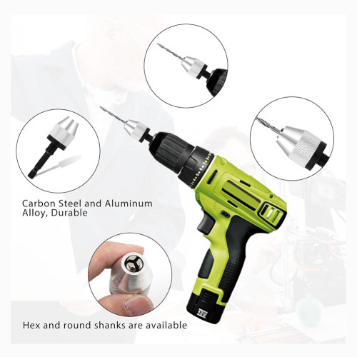 Keyless Drill Chuck Bit, 2Pcs Drill Chuck Adapter with 10Pcs Drills,1/4 Inch Hex Shank Drill Chuck Fast Change Converter 2