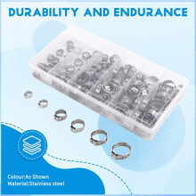 130PCS Hose Clamps Single Ear Stepless 5.8-21mm Stainless Steel Hose Clamps Cinch Clamp Rings for Sealing Kinds of Hose