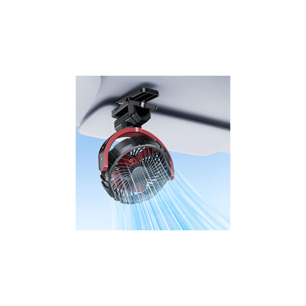 Rechargeable Clip On Car Fan 5V Usb With 2000Mah Battery, Quiet 360 Adjustable Cooling For Vehicle Suv Truck Red 9330225111221
