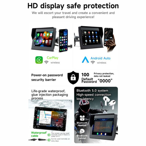 Portable Wireless Motorcycle Carplay & for Android Auto Screen, Motorcycle Navigation System, 5in Touchscreen MP5 Player 2
