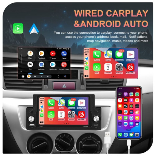 Rádio de Carro de 5,9 Polegadas 1Din Carplay Android Auto Multimedia Player Rádio de Carro Universal  FM USB SWC EQ Mirror Link 1