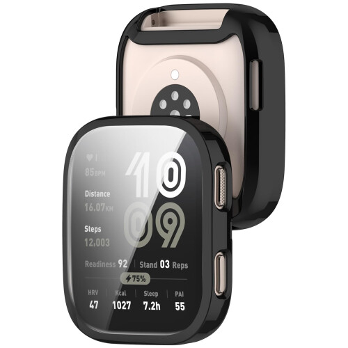 Case and Screen Protector Black Full Coverage TPU Bumper Frame Scratch Resistant for Amazfit Bip 6 2