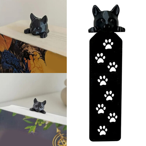 2Pcs Fun Feline Themed Bookmarks Plastic Textbook Page-Black 2