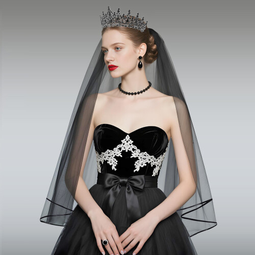Airy Black Wedding Headband Head covering With-Ghost Bride 1 1