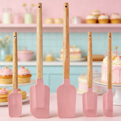 5 Piece Soft Silicone Spatulas Set Dishwasher Safe Baking 1