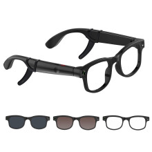 AI Smart Glasses with Camera, RealTime Translation, 1080P Recording, 3in1 Lenses, Black