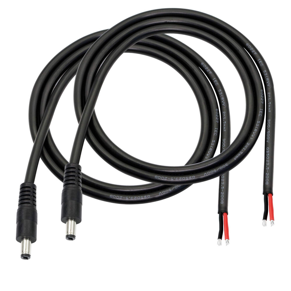 Dc Power Pigtail Cable 3Ft 16Awg 5.5Mm X 2.1Mm Male To Bare Wire 2 Pack For Cctv And Led 9771547096955