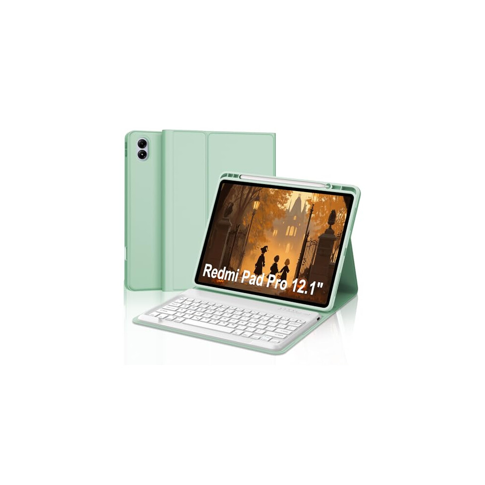 Bluetooth Keyboard Case For Xiaomi Redmi Pad Pro 12.1 Inch, Detachable Wireless Cover With Pencil Holder, Pu Leather, Green 9092120271263